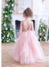 Rose Gold Sequin Pink Tulle Ruffled Flower Girl Dress